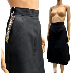 70s Deadstock Black A-Line Skirt – Vintage Academia Core Midi with Pockets