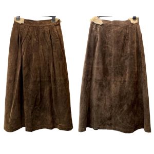 70s Soft Brown Suede Midi Skirt with Pleats | 27'' Waist - Fashionconservatory.com
