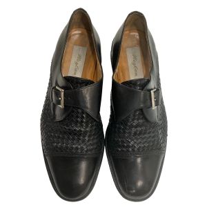 80s era Black Woven Leather Monk Strap Loafers | Men 10.5