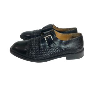 80s era Black Woven Leather Monk Strap Loafers | Men 10.5 - Fashionconservatory.com
