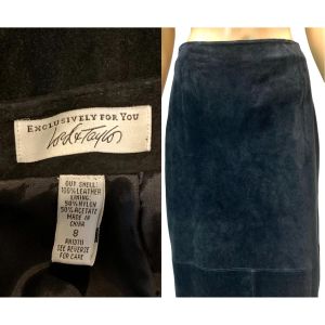 90s Y2K Black Suede Straight Maxi Skirt  - Fashionconservatory.com