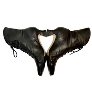 80s Black Leather Lace-Up Witchy Granny Boots | 7 - 7.5  - Fashionconservatory.com