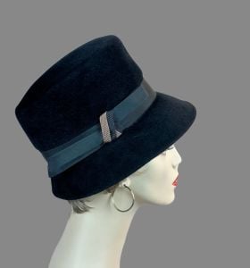 Vintage 60s Black Velour Bucket Style Hat