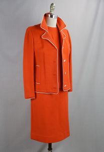 60s Butte Knit 3 Piece Tangerine Suit, Sz 12 - Fashionconservatory.com