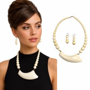 1960s Mod Ivory Resin Demi Parure Necklace and Earrings Set
