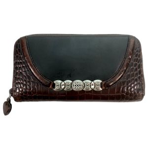 Brighton Oxblood & Black Faux Croc Leather Clutch Wallet with Silver 