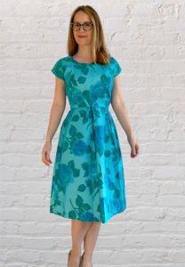 Midcentury Floral Dress Blue Print 50s 60s XS S