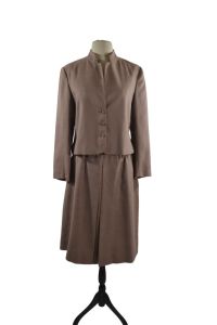 1970s Taupe Two Piece Suit, Jacket and Skirt by Forecaster of Boston - Fashionconservatory.com