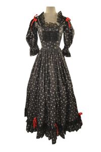 1970s Black and White Floral Print Civil War Ball Gown - Fashionconservatory.com