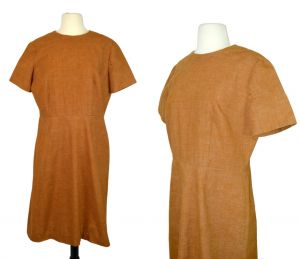 1960s Brown Cotton Day Shift Dress, Retro, Housewife, Every Day Wear