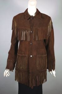Brown suede leather fringed 1950s Western jacket unisex cowboy