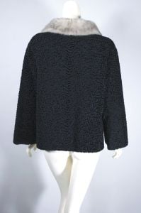 Black curly lamb faux fur short jacket 1960s silver mink collar - Fashionconservatory.com