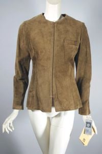 Khaki sand suede jacket zip front 1970s Anne Klein deadstock