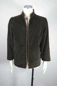 Dark olive brown zip-front corduroy men's jacket 1960s