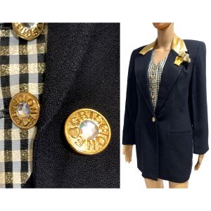 80s Menswear Blazer Rhinestone Buttons Houndstooth Vest | S/M - Fashionconservatory.com