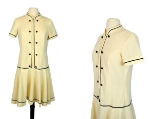 1960s Ivory Drop Waist, Short Sleeve Dress by Trends by Jerrie Lurie