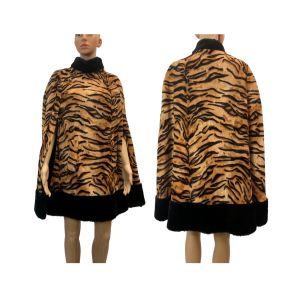 Vintage 60s MOD Faux Fur Tiger Stripe Cape  - Fashionconservatory.com