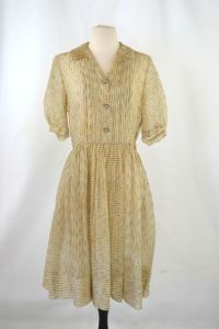 1950s Ivory and Black Sheer Shirtwaist Dress, Full Skirt, Needs TLC - Fashionconservatory.com