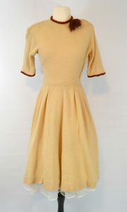 1950s Tan and Brown Knit Weave Dress by Bloomfield Junior - Fashionconservatory.com