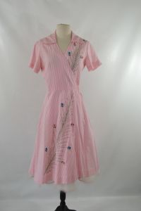 1960s/1970s Pink and White Striped Wrap Dress by Carroll Reed, Signed Serbin - Fashionconservatory.com