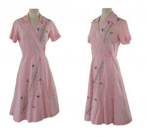 1960s/1970s Pink and White Striped Wrap Dress by Carroll Reed, Signed Serbin