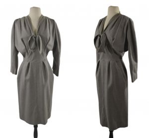 1950s/1960s Gray Day Dress with Pencil Skirt, Needs TLC