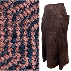 40s Dark Copper & Black Ribbon Midi Skirt w Large Patch Pockets 