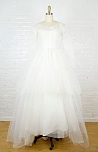 Jana 1950s tulle and lace wedding gown . 50s long sleeve ball gown with train . xsmall - Fashionconservatory.com