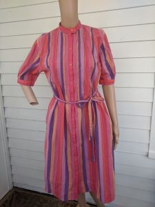 Striped 80s Dress Casual Cotton Vintage California Girl 