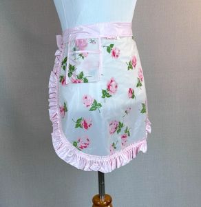 50s Deadstock Pink Rose Plastic Apron by Carlton