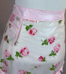 50s Deadstock Pink Rose Plastic Apron by Carlton - Fashionconservatory.com