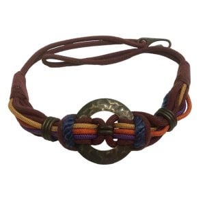 80s Multi Color Earthy Obi Knot Stretch Belt w Brass Rings  - Fashionconservatory.com