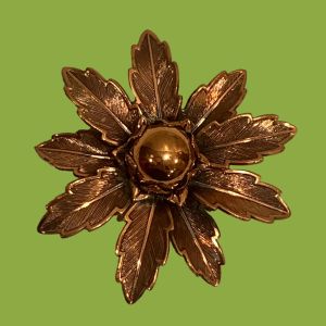 60s Large Copper Flower Brooch Pin | 2.25'' - Fashionconservatory.com