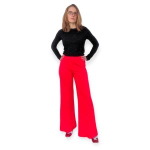 70s Red Bellbottom Pants Acrylic Bell Flare Vintage XS