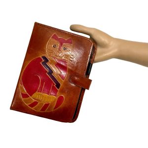 90s Tooled Leather Cat Day Planner Binder | Organizer  - Fashionconservatory.com