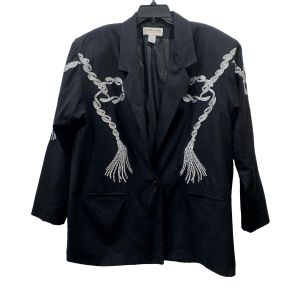 80s Oversized Black Silk Blazer w Silver embroidery Tassels & Ribbon - Fashionconservatory.com
