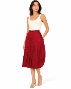 70s Burgundy Silk Pleated Midi Skirt  - Fashionconservatory.com