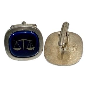 50s 60s Mid Century Sterling Silver Cufflinks Scales LIBRA Justice - Fashionconservatory.com