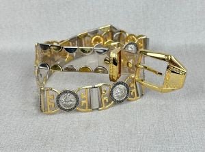 Vintage 80s - 90s Gold and Silver Tone, Clear Vinyl Metal Belt