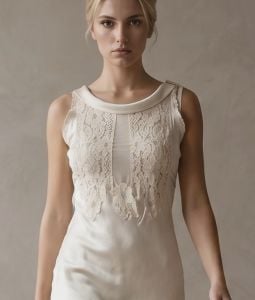 Vintage 40s Beige Rayon and Lace Bias Cut Nightgown with Small Collar  - Fashionconservatory.com