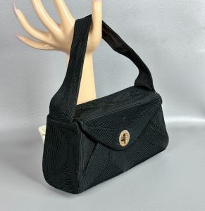 Vintage 1950s Black Corde Box Style Handbag