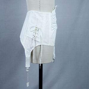 40s White Cotton and Rayon Modart Sash Maternity Corset with Tags, NOS - Fashionconservatory.com