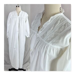 Vintage 40s White Cotton Eyelet Lace Nightgown