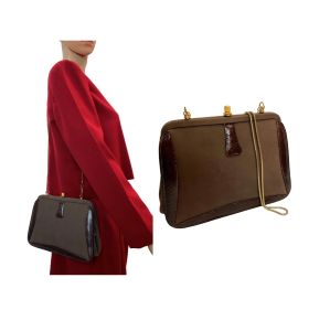 60s Brown Kid Suede & Snakeskin Frame Bag made Italy  - Fashionconservatory.com