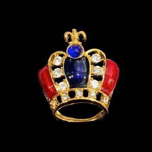 Vintage Jeweled Gold Crown Brooch Scarf Slide | Red Blue Rhinestones  - Fashionconservatory.com