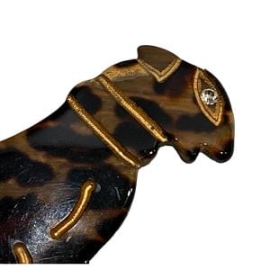 60s Large Carved Lucite Faux Tortoise Shell Panther Brooch w Rhinestone Eye  - Fashionconservatory.com