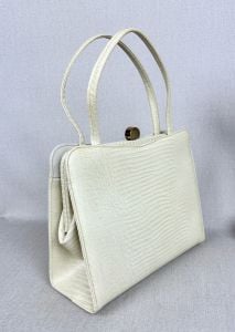 Vintage 50s Cream Faux Reptile Handbag by International - Fashionconservatory.com
