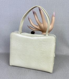 Vintage 50s Cream Faux Reptile Handbag by International