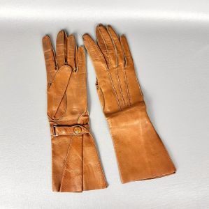 Vtg 40s Mark Cross Leather Gauntlet Gloves, Size 7