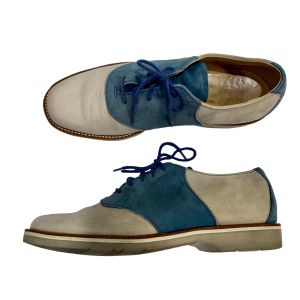 Handmade Blue & Cream Nubuck Saddle Shoes | Men 7 Women 9 - Fashionconservatory.com